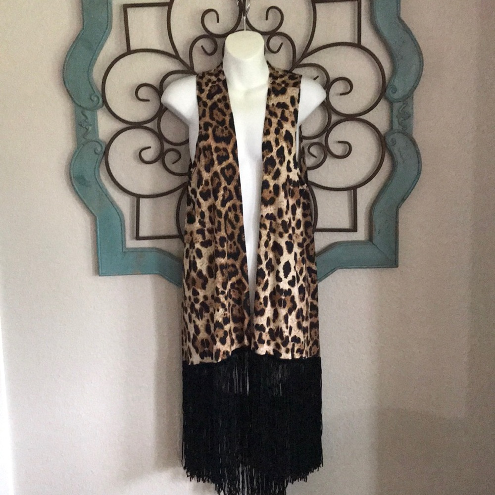Leopard and fringe vest NWOT